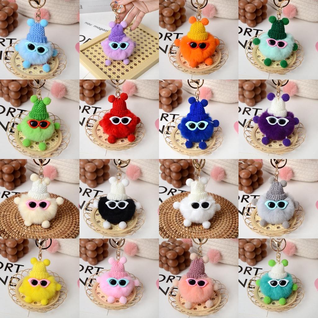 Cute Fluffy Elf Car Keychain With Real Rabbit Fur Ball