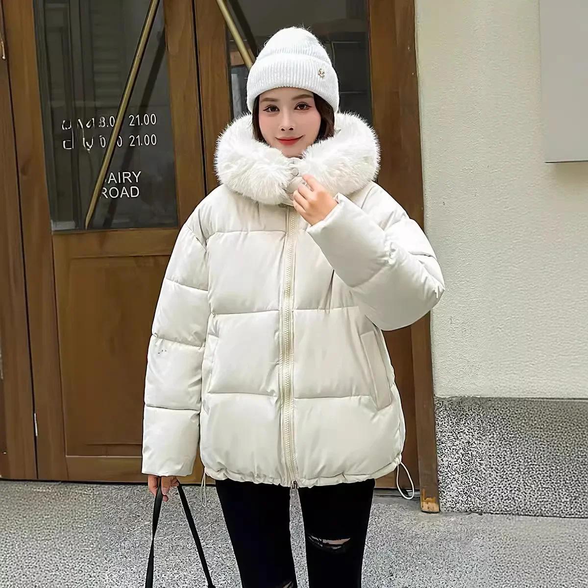 

2024 Парки Куртка Женская Корейская 2024 Новая Осень Зима Свободные С Капюшоном Утолщенные Теплые Хлопковые Стеганые Короткие Пальто Женские Топы M кремовый