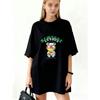 Oversized T-Shirt Black New York Bear Graphic Print With Stars And Text For Casual Wear