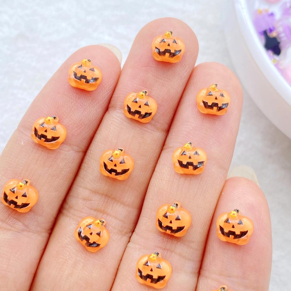 50pcs Resin Cute Mini Cartoon Halloween Black Cat, Ghost, Skull Candle Nail Art Flatback Rhinestone DIY Scrapbook Decor Crafts