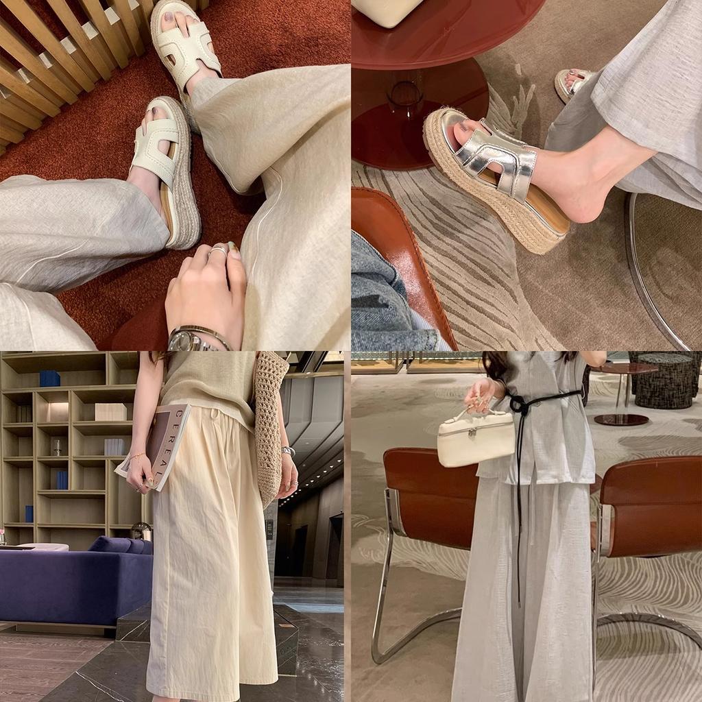 Fairy style temperament, small person increases height by 6cm with one pedal, beach vacation sandals, thick-soled slope heel, cool slippers, female