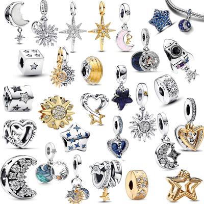 New Moon & Star Series Luck Twinkle Sun Dangle Charms For Originalcharms Bracelet Trinket Copper Charm Women Diy Jewelry