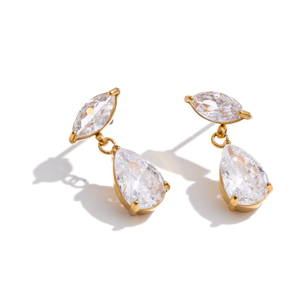 Yhpup Stainless Steel Cubic Zirconia Water Drop Dangle Earrings High Quality Party Gala Daily Wear Dainty Shinny Jewelry Gift
