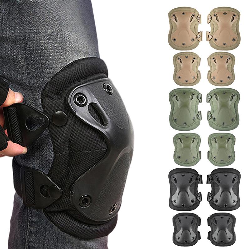 4Pcs/Set  Tactical Combat Knee & Elbow Protective Pads Set for Outdoor CS Paintball Game Cycling Safety Skateboarding Gear