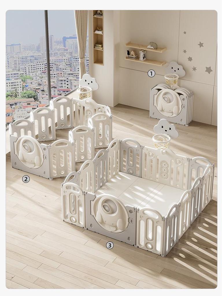 Stackable Baby Basketball Play Fence with Crawling Mat - Indoor Child Safety Solution for Living Room