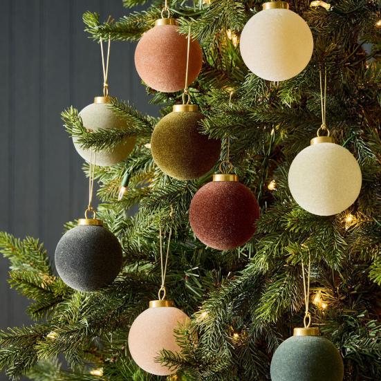 9 Pcs Velvet Christmas Balls 3.15inch Flocked Balls Xmas Tree Ornaments Shatterproof Plastic Balls Tree Hanging Decoration for Holiday Decor