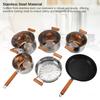 Stainless Steel Cookware Set Wooden Handle Multifunctional Kitchen Cooking Set for Steaming Boiling Making Soup