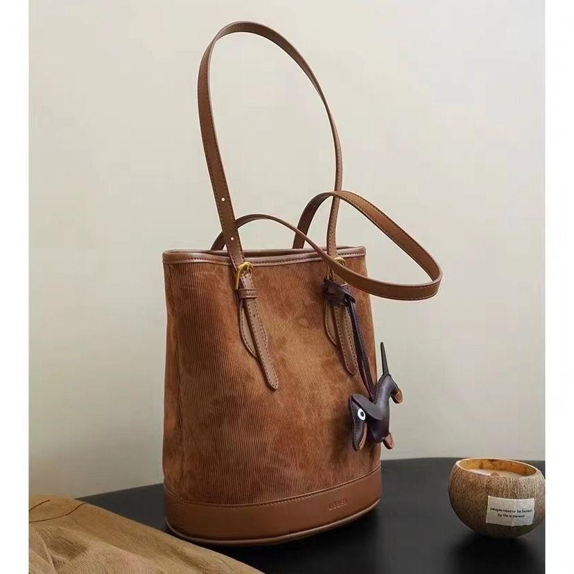 IELGY Fashion Trend All-Match Retro Corduroy Tote Bag Large Capacity One-Shoulder Bucket Bag