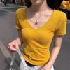 Jane Manni Women's Slim V-Neck Short-Sleeve Summer T-Shirt - Versatile & Hot Girl Style