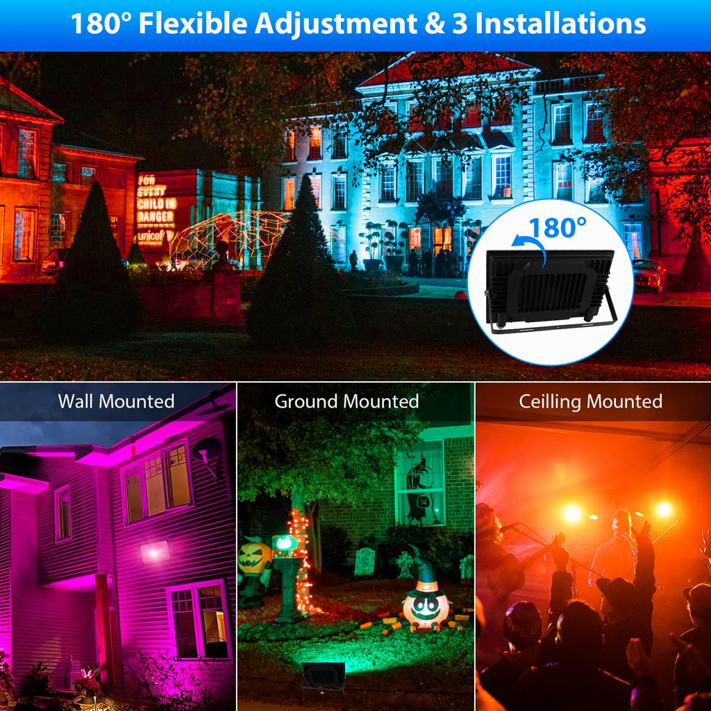1PC 100W RGB Flood Light IP66 Waterproof LED Spotlight Projector Lamp Outdoor Garden Lighting RGB Street Light Christmas Lights