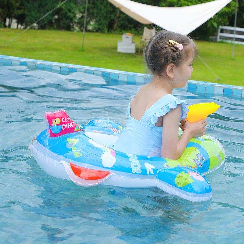 Summer Cartoon Airplane Baby Swim Ring with Handle - Anti-Rollover Design