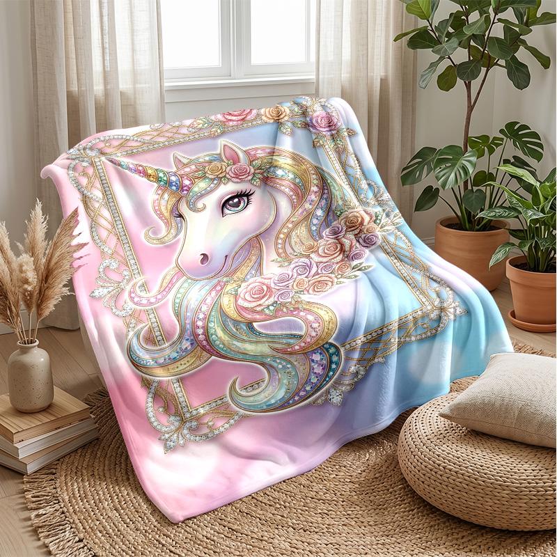 Magical Unicorn with Rainbow Theme Blanket Lightweight Warm Flannel Blanket Decorative Throw Blanket for Home Decoration