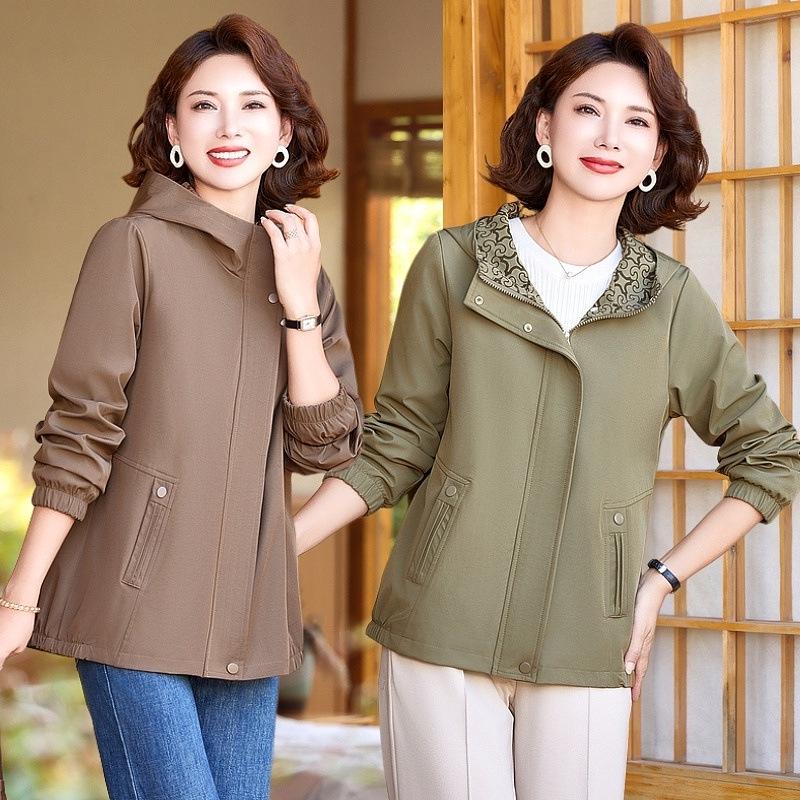 Mother's Wear 2026 Spring/Autumn Hooded Jacket for Women - Middle-aged & Elderly, Loose Stylish Top