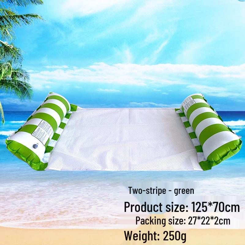 Portable Foldable PVC Striped Water Lounge Chair with Hanging Net - Single Inflatable Floating Bed