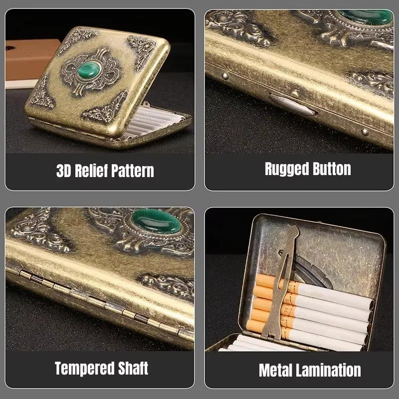 Vintage Metal Cigarette Case Box with Double Sided Spring Clip Open Retro Cigarete Case for Regular Cigarettes Men Gifts