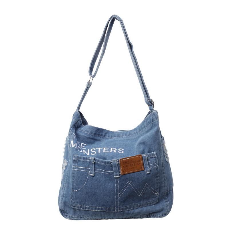 New denim shoulder bag fashionable and versatile simple shoulder bag messenger bag student school bag