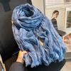 Japanese pleated solid color spring and autumn cotton and linen scarf silk scarf women's literary summer shawl Korean version scarf yarn versatile