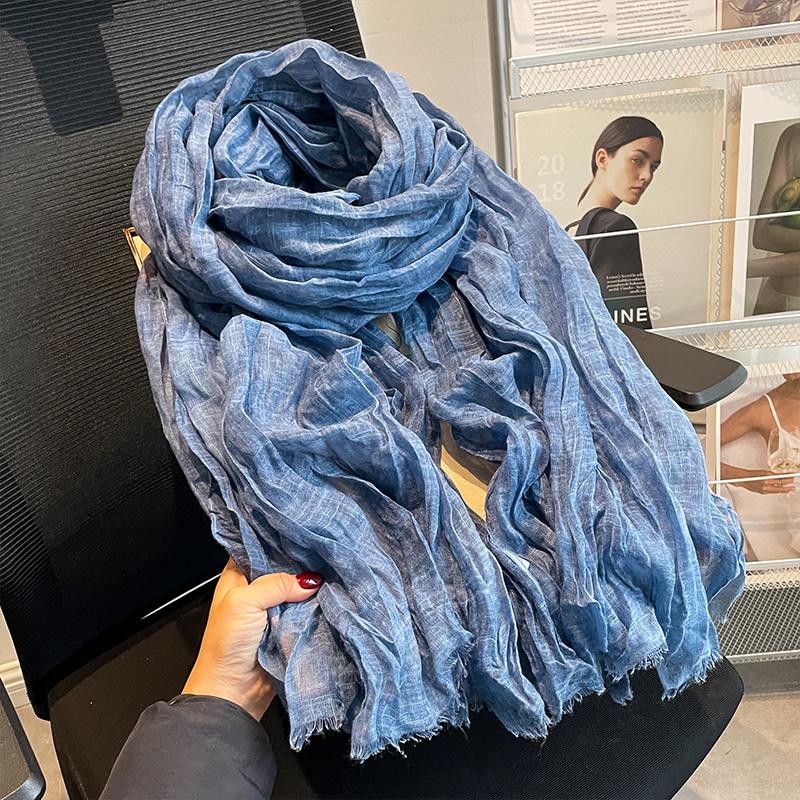 Japanese pleated solid color spring and autumn cotton and linen scarf silk scarf women's literary summer shawl Korean version scarf yarn versatile