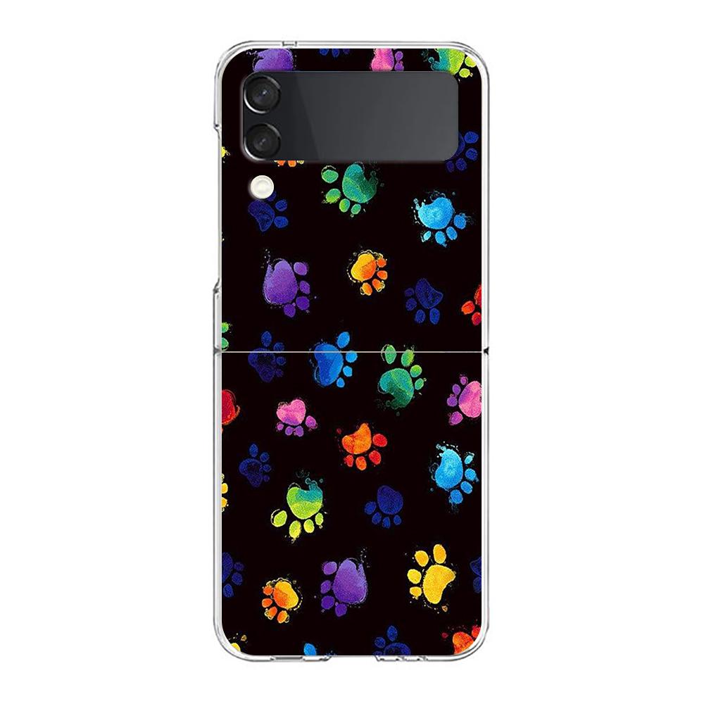 Dog Footprint Paw Cute Hard PC Phone Case For Samsung Galaxy Z Flip 5 4 3 Transparent Cover For Galaxy Z Flip 6 Shockproof Capas