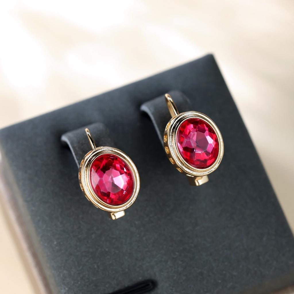 Color Gold Ruby Crystal Zircon Earrings Simple Jewelry Earrings for Women