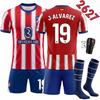 Atletico Madrid Home Jersey Set  No.19 Alvarez Adult Youth Soccer Uniform Breathable Quick-Dry Football Kit