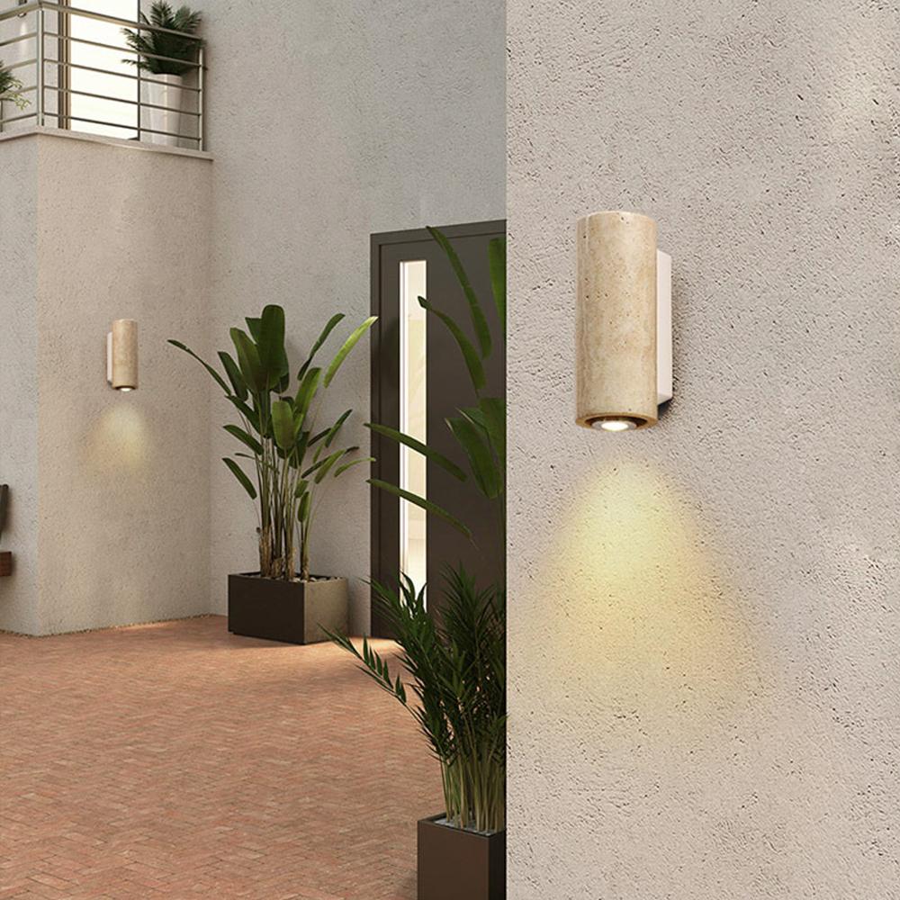 Natural Yellow Travertine Japanese Style Wabi Sabi Bedroom Bedside Lamp Homestay Living Room Villa Courtyard Balcony Wall Light