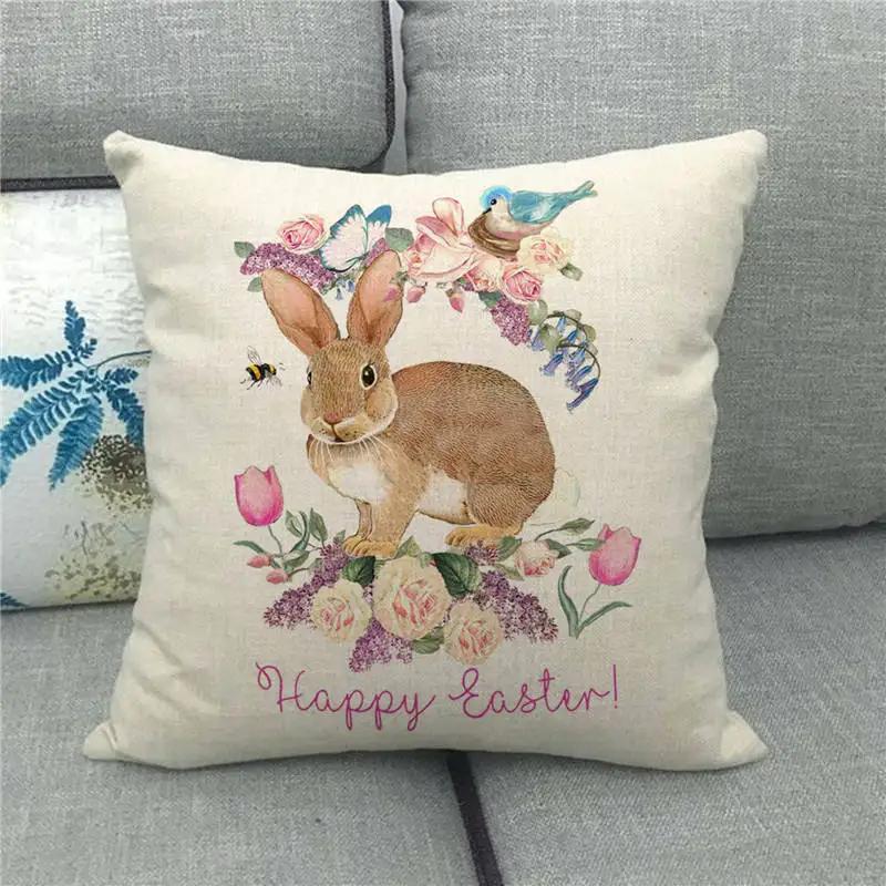 Easter Decor Pillow Covers 45x45cm Cartoon Bunny Eggs Printed Cushion Cover Spring Holiday Party Decorative Pillowcase for Couch