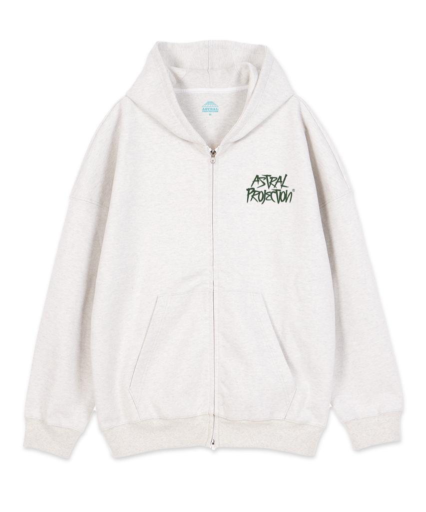 Astral Projection Graffiti Lettering Oversized Wide Shoulder Zip-Up Hoodie_Oatmeal