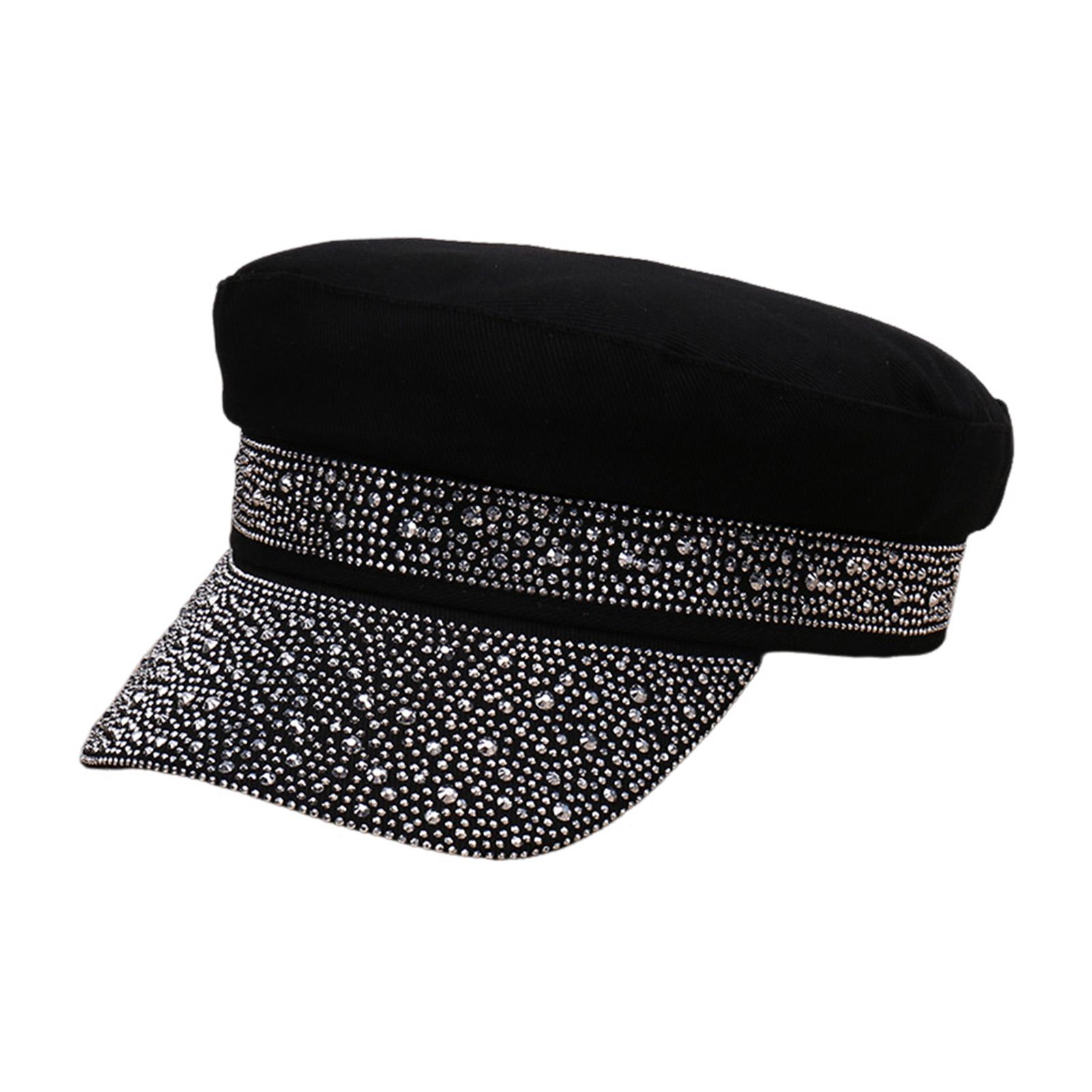 

Women s Shiny Rhinestone Embellished Flat Top Baseball Cap For Women Fashion Sun Hat Outdoor Casual Beret Style Hat One Size чёрный