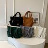 Simple Corduroy Tote Bag, Solid Color Shoulder Bag, Retro Multi Pockets Handbag for School Work Shopping Tote Bags for Women