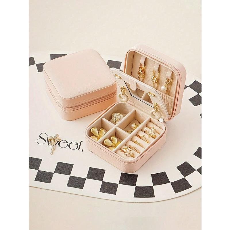 1pc Travel Dual Layer Jewelry Box,  Jewelry Storage Box, Snap Closure Jewelry Organizer Box, Jewelry Collection Box