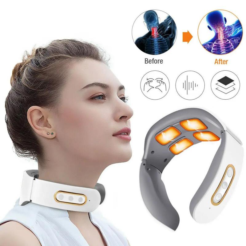 EMS Electric Neck Massager 6 Modes 9 Gears Neck Shoulder Massage Wireless Cervical Spine Massager Heating Physiotherapy