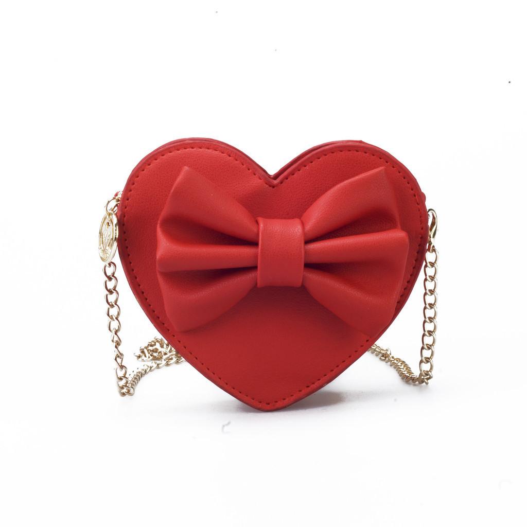 Fashionable Cute Mini Pu Shoulder Bag For Girls With Heart And Bowknot Elements