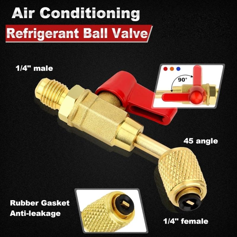 Comprehensive Adapter Kit Refrigerant Adapter Angled Valves Kit Cooling System Repair Tool for Refrigerations Service