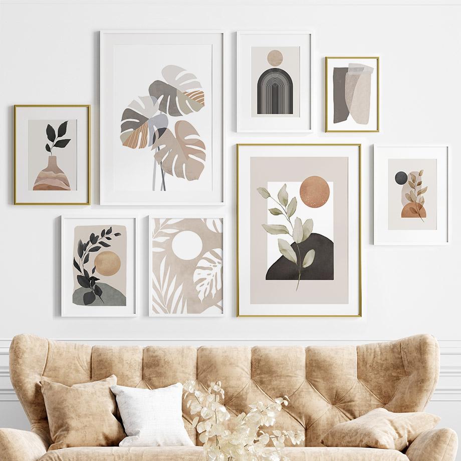 Bohemian Sun Leaf Geometry Nordic Abstract Art Plakaty Druki Sztuka Ścienna Malarstwo na Płótnie Hotel Bar Obrazy Do Wystroju Salonu