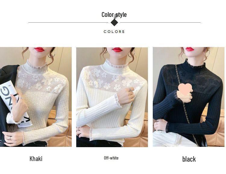 Lace Top Women's Fashion Knitted Pullover: Versatile Long Sleeve Sweater for Spring & Autumn 2025