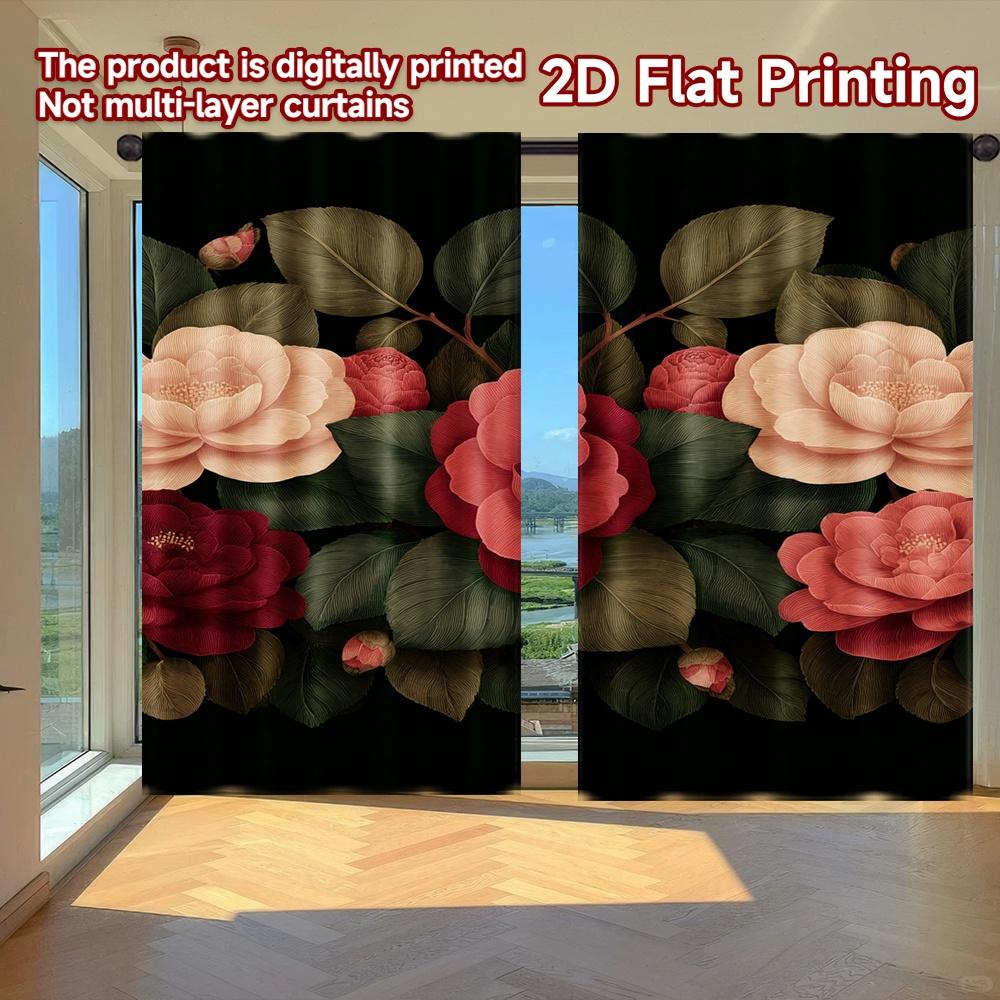 

2D FLAT PRINTING 2pcs Curtains (Without Rod) Floral Rose Arrangement Women is Day Festival Creative Curtains Polyester Easy 100*130 Rod Pocket 1pcs