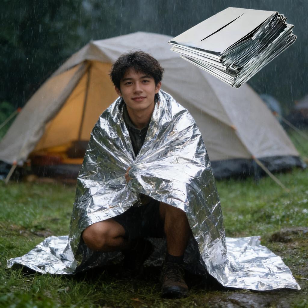 Outdoor Emergency Insulation Blanket, Silver Portable Windproof Thermal Blanket For Camping Hiking Sports