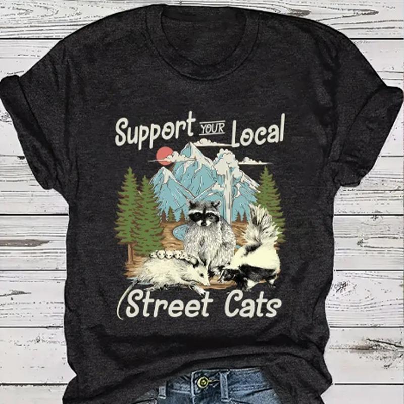 Fashion Women Raccoon Snow Mountain Dog Print T Shirt Funny Casual O-neck Short Sleeves T-shirt Summer Female Tee Shirt