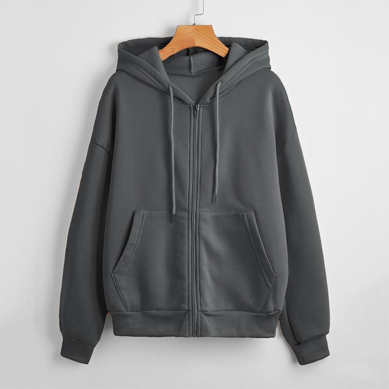 Women's Fleece Sweatshirt Solid Color Long-sleeved Jacket Zipper Casual Loose Top