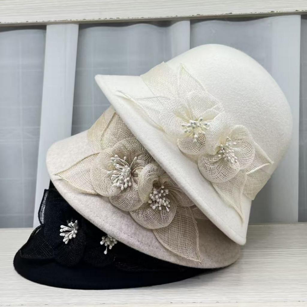 French Romantic Autumn and Winter Celebrity Wool Three-dimensional Linen Yarn Flower Top Hat Women's French Retro Temperament Basin Hat Advanced Sense