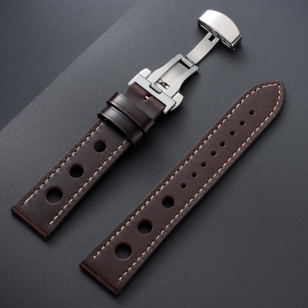Curea de ceas din piele de vacă autentică 20mm 22mm Curea vintage din piele cu ceară de ulei pentru bărbați Femei Cataramă fluture Brățară universală respirabilă