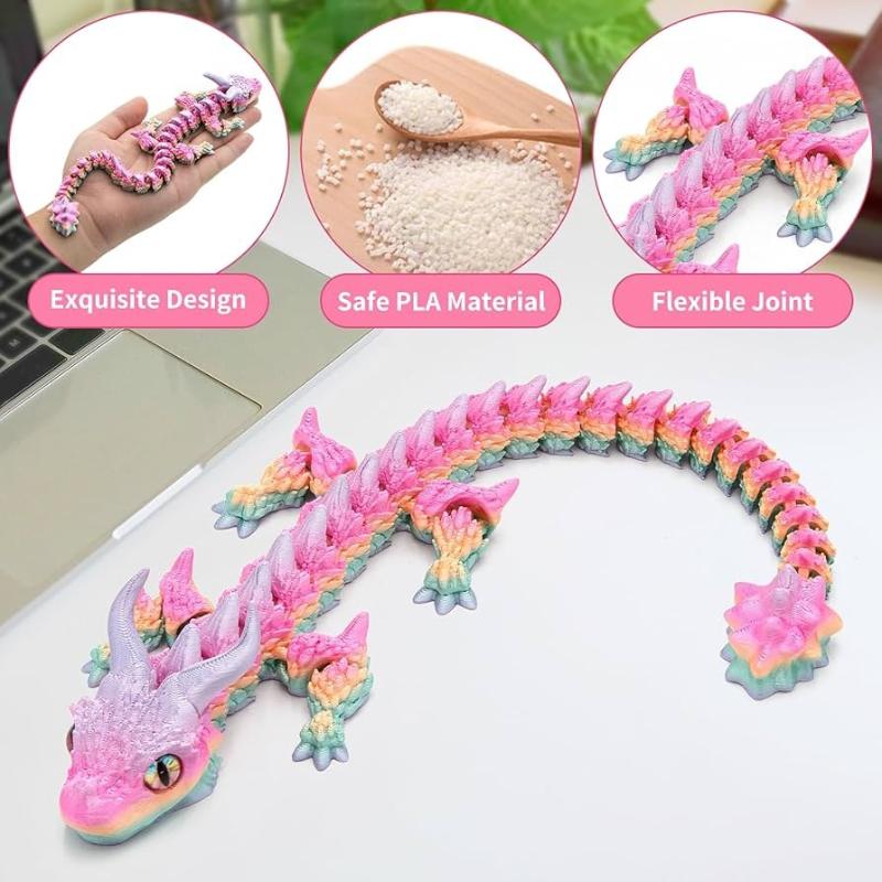 Fun 3D Printed Articulated Dragon 30cm Fidget Craft Ornament Cute Desktop Decor Gift for Children Adults Home Office Use