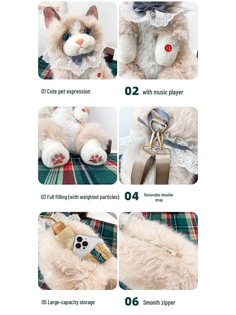 Cute Ragdoll Kitten Plush Backpack Toy for Girls and Kids