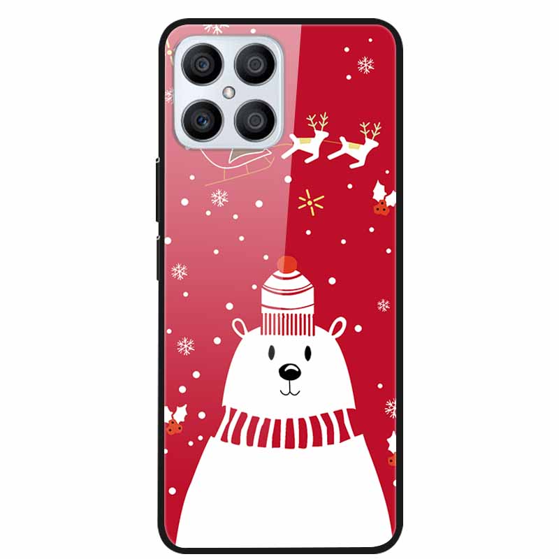 

For Honor X8 Case Christmas Tempered Glass Hard Back Cover Huawei Honor X 8 4G Bumper TFY-LX1 Shockproof Protector Funda Coque Honor X8