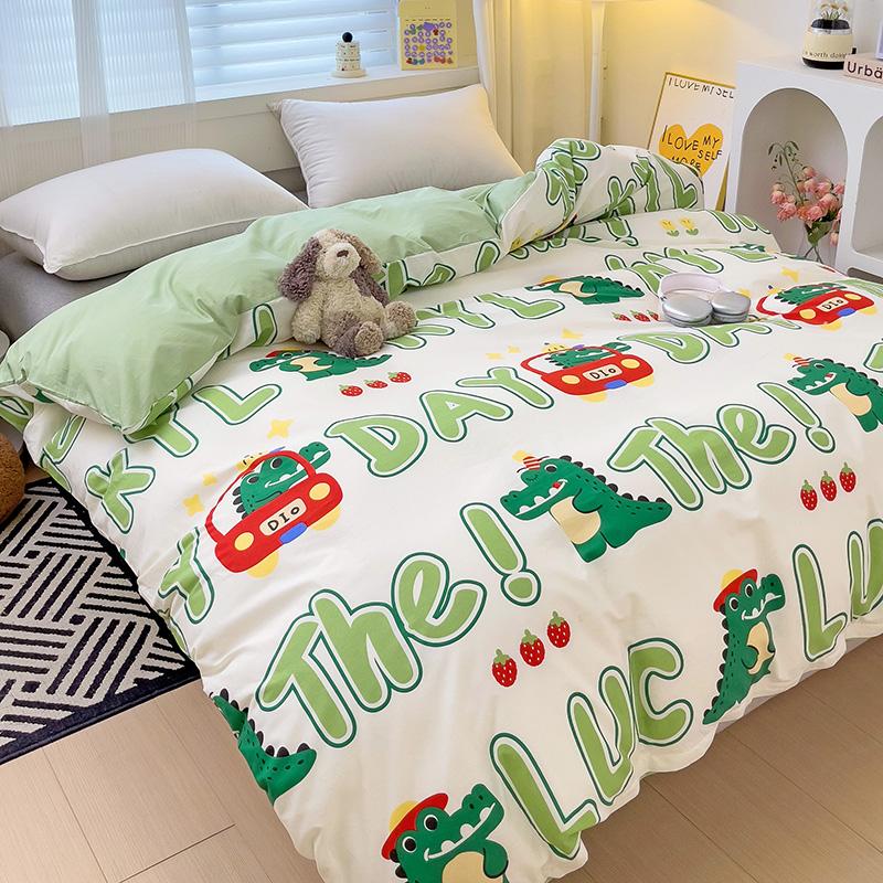 1PC Cartoon Crocodile Pattern Duvet Cover 100% Cotton Quilt Cover with Zipper Skin-friendly Comfortable Queen Size Bedding