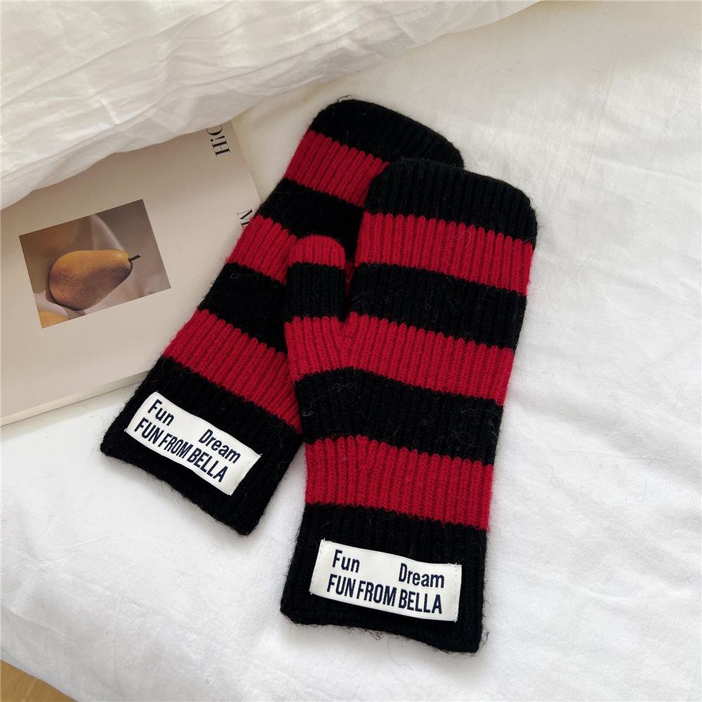 Winter Warme Gestreifte Fingerlose Wollhandschuhe für Frauen, Männer, Studenten und Paare