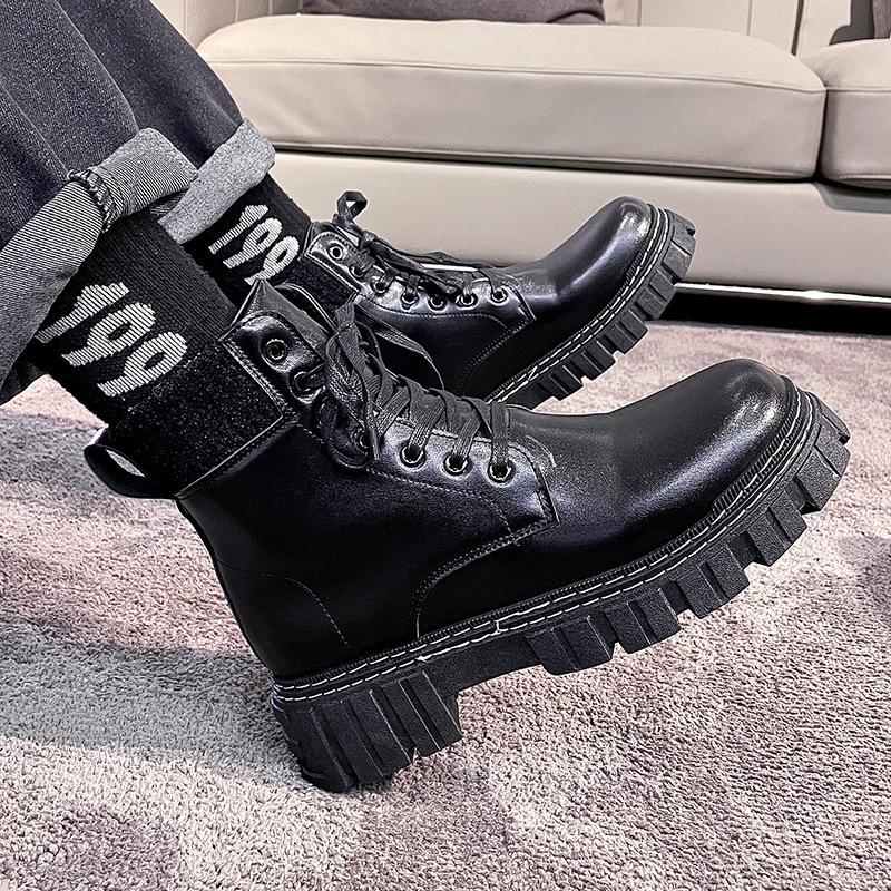 Martin Boots Men'S High-Top British Style Chelsea Boots Tooling Shoes Velvet Winter Shoes Leather Boots Men