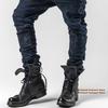Μποτάκια Ανδρικά Ψηλά με Λουράκια Μαύρο Δέρμα Δέσιμο με Κορδόνια Μποτάκια Μοτοσικλέτας Χοντρά Τακούνια Αυξητικού Ύψους Ανδρικά Παπούτσια Μοντέρνα Μποτάκια
