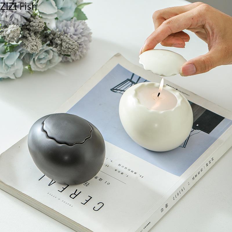 Creative Eggshell Shape Candle Holder Ceramic Candlestick Desk Decoration Wax Melt Burner Aroma Diffuser Home Aroma Container